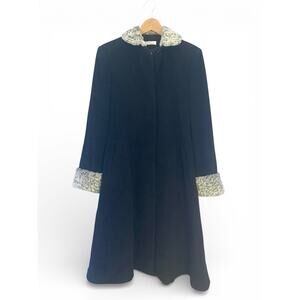 VINTAGE Perry Ellis Portfolio Black Wool Coat, Lamb Fur Cuffs Collar Women's S